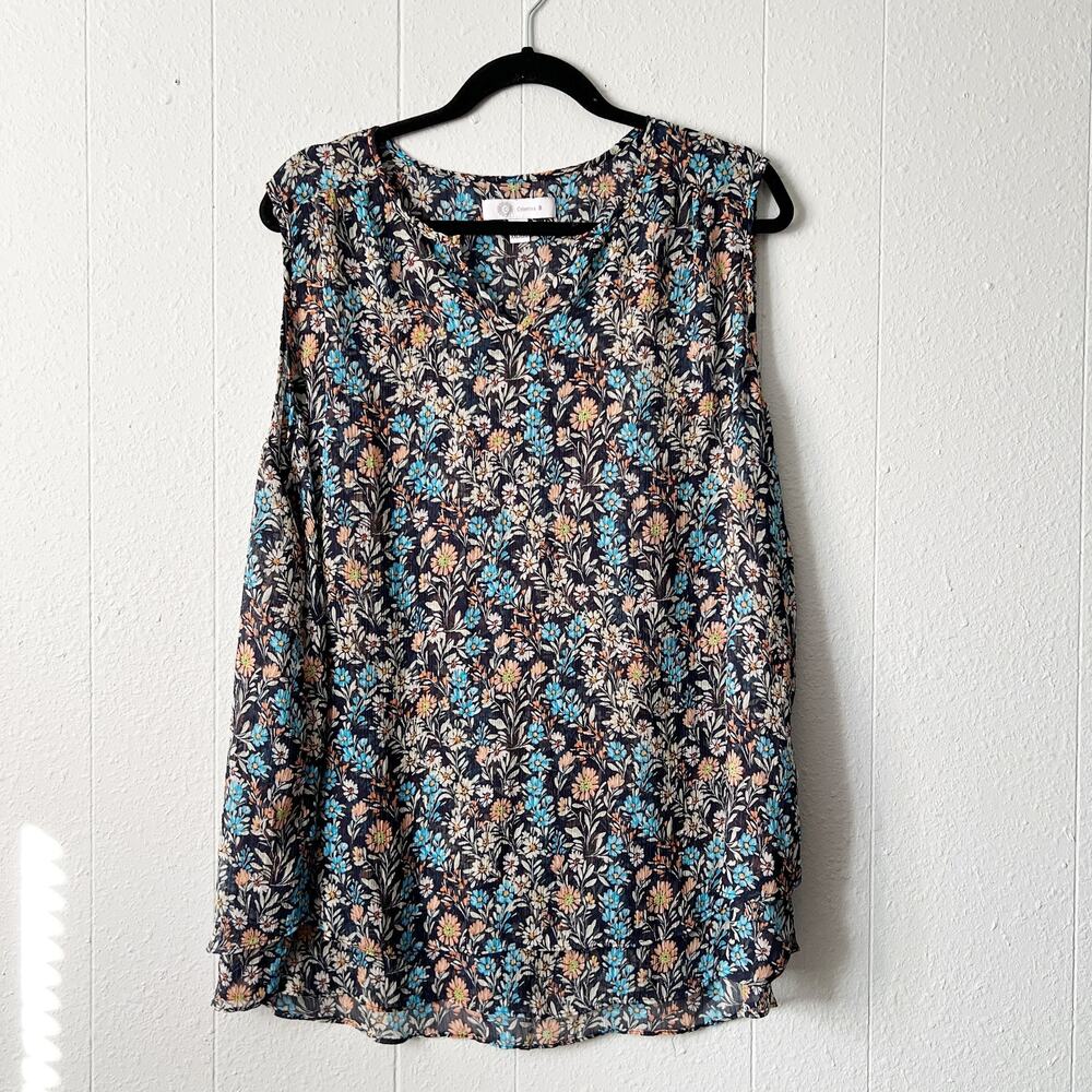 Cristina B. Floral Sleeveless Top Womens XXL Gauzy Crinkled Dark Fairy Boho Chic